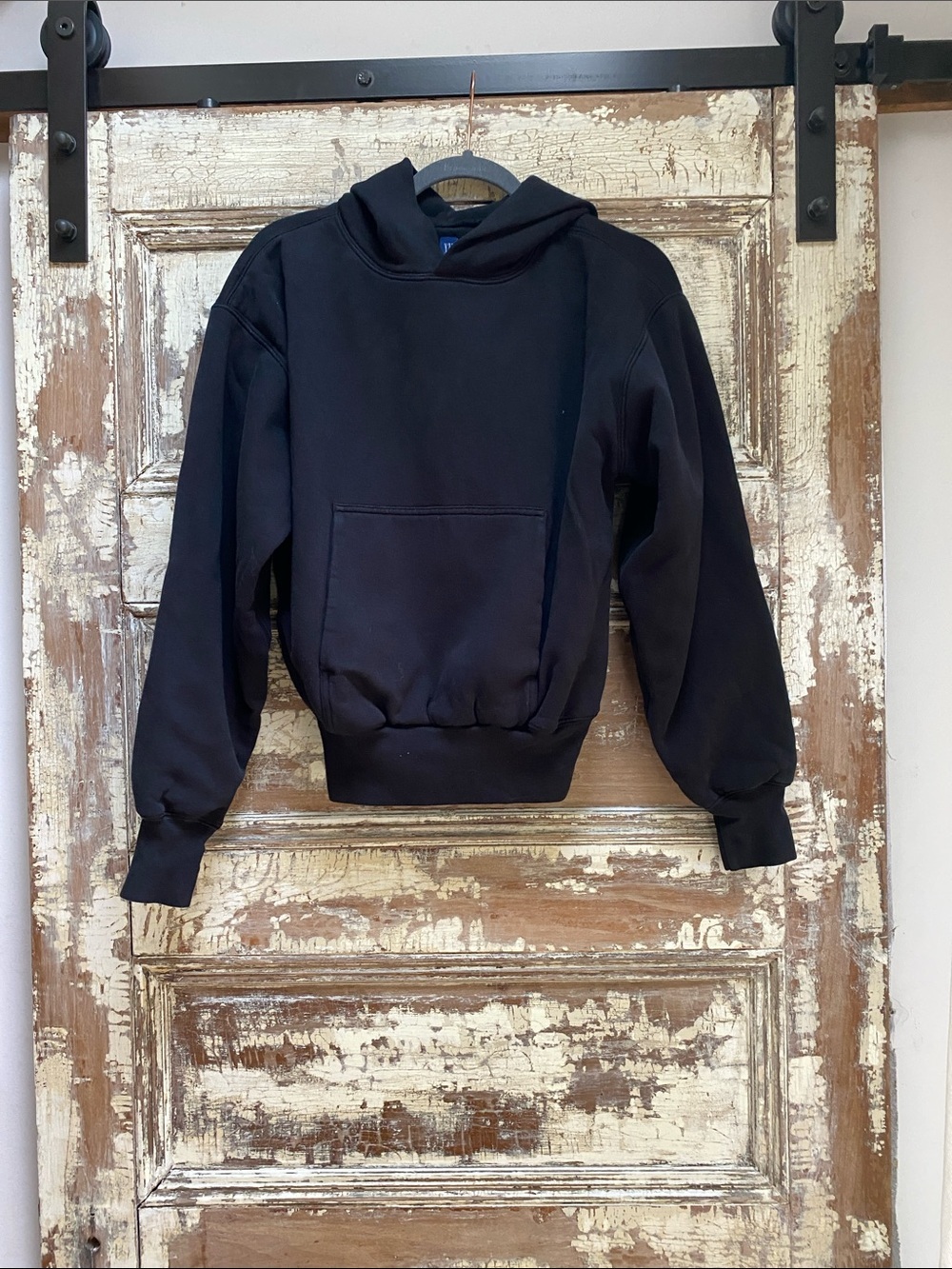 Yeezy  YZY Gap Cropped Black Double Layered Pullover Hoodie, XS